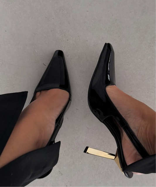Classic Black Pump with Gold Metal Heels